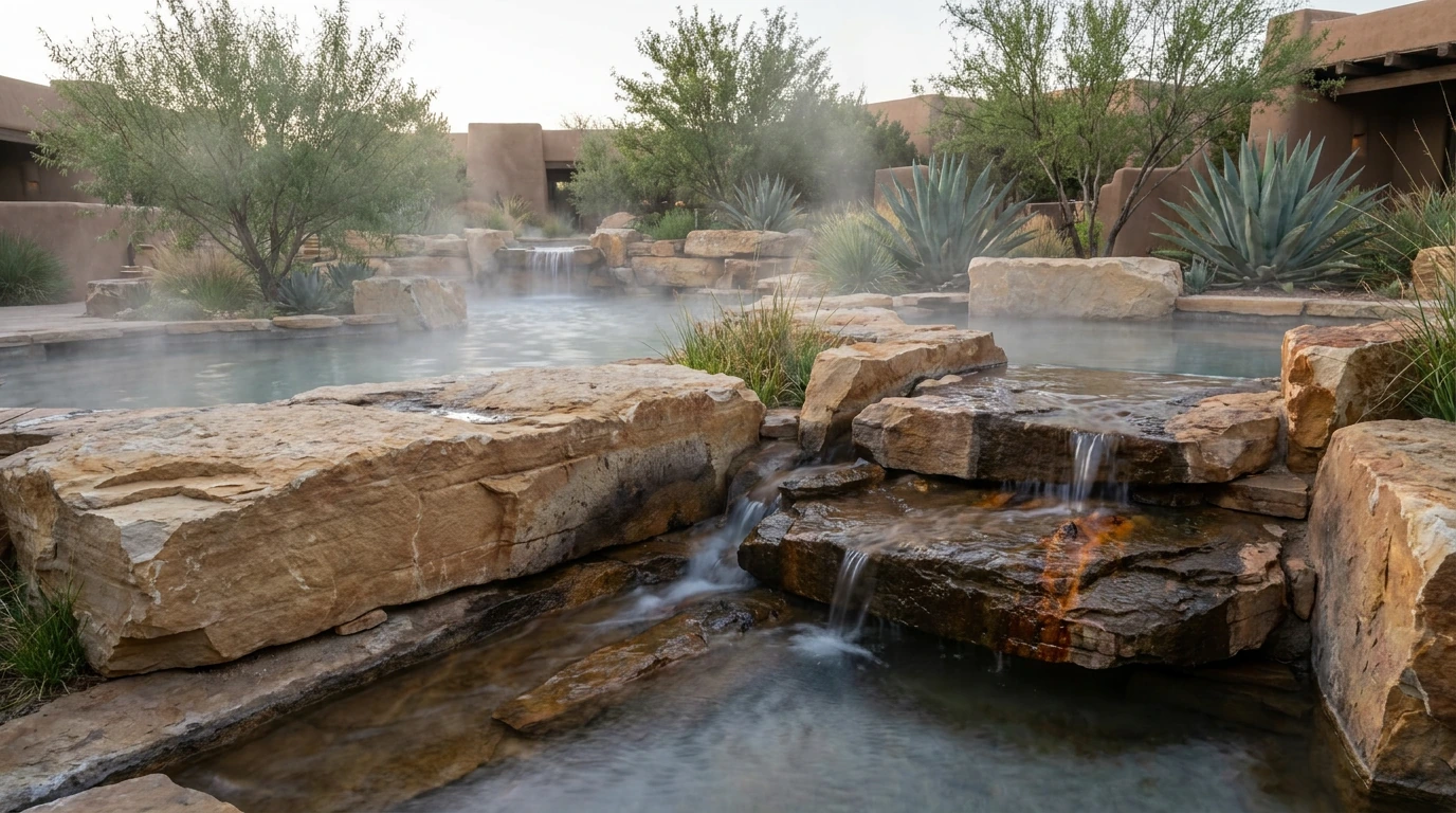 Design concept showing a five-star desert thermal garden formed from raw Breckenridge Gold sandstone slabs